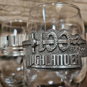 HIGHLANDER Embossed Pewter Accent WINE Glass SET (4).